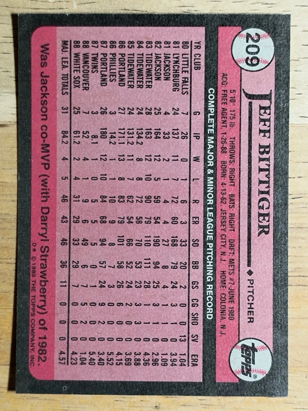 1989 Topps #209 Jeff Bittiger