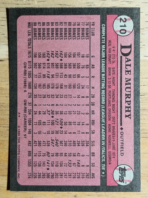 1989 Topps #210 Dale Murphy