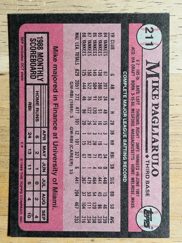 1989 Topps #211 Mike Pagliarulo