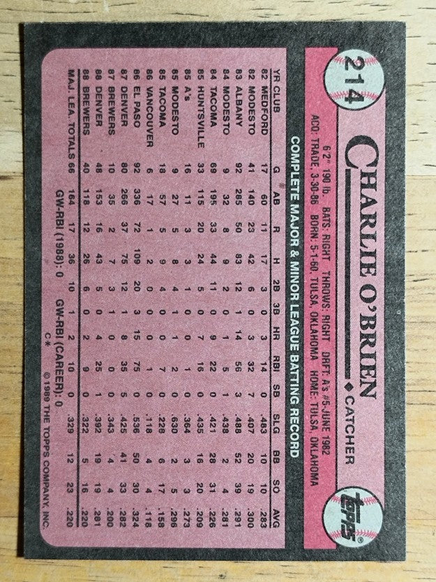 1989 Topps #214 Charlie O'Brien