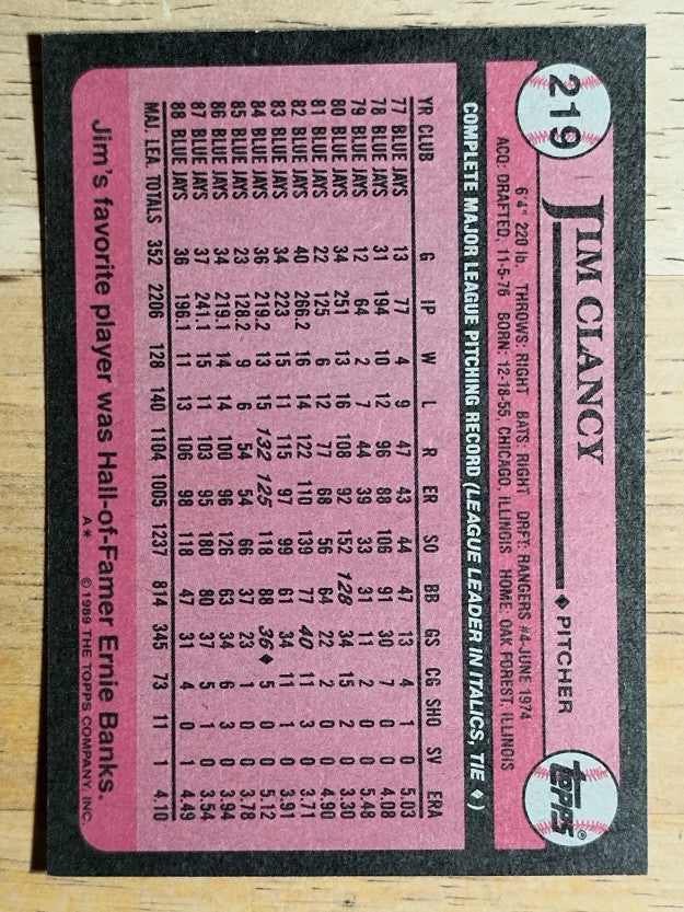 1989 Topps #219 Jim Clancy