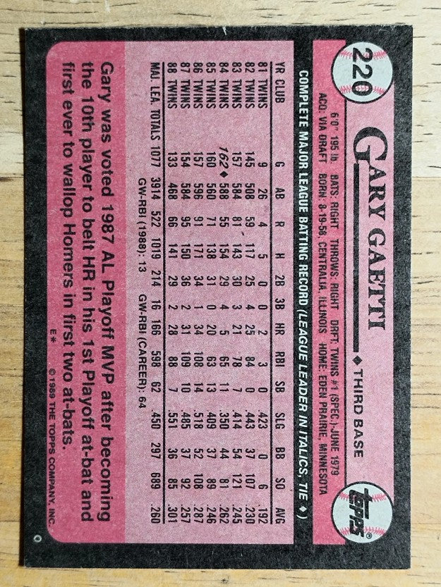 1989 Topps #220 Gary Gaetti