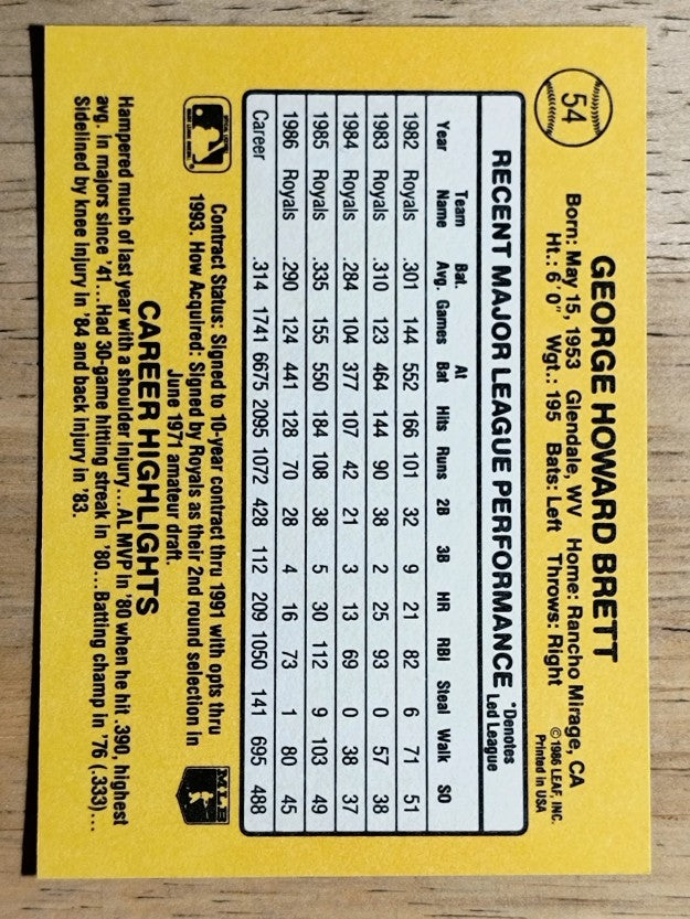 1987 Donruss #54 George Brett