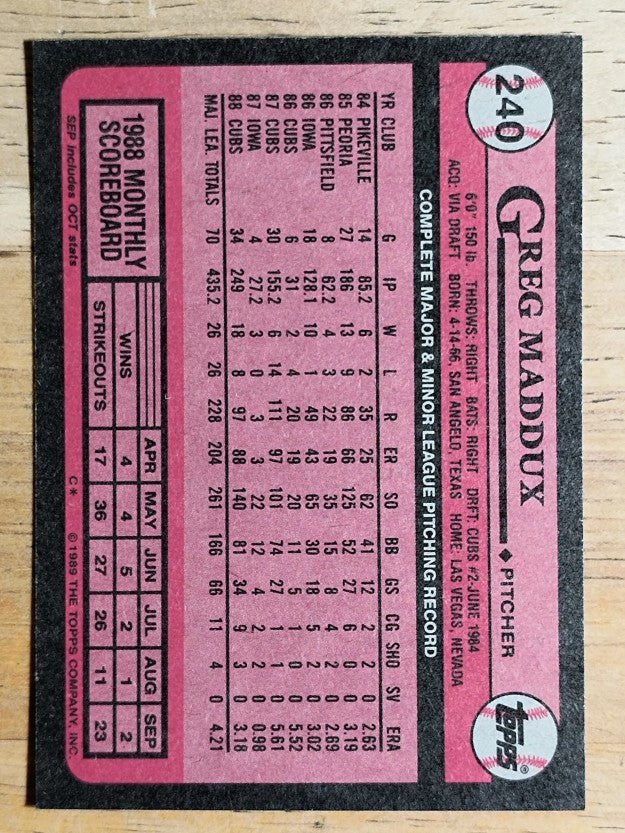 1989 Topps #240 Greg Maddux