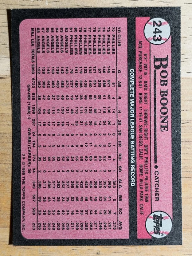 1989 Topps #243 Bob Boone