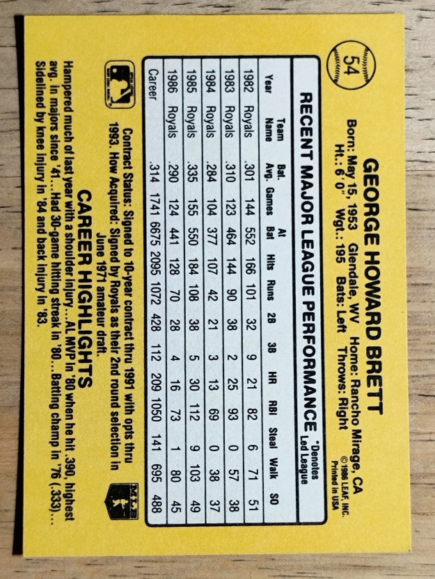 1987 Donruss #54 George Brett