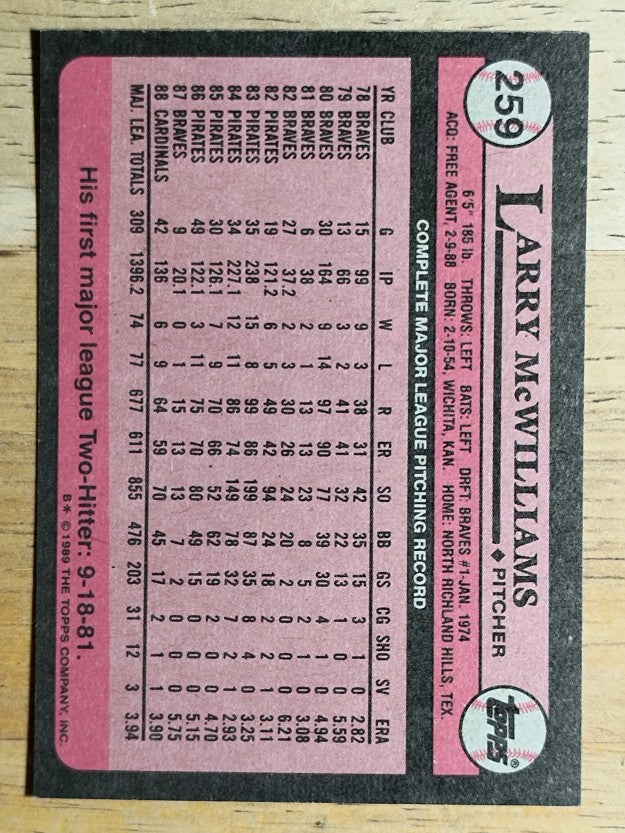 1989 Topps #259 Larry McWilliams