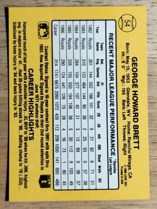 1987 Donruss #54 George Brett