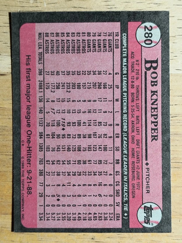 1989 Topps #280 Bob Knepper