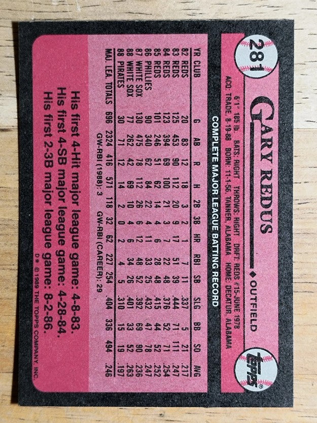 1989 Topps #281 Gary Redus