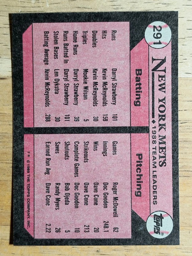 1989 Topps #291 Darryl Strawberry/Keith Hernandez/Kevin McReynolds TL