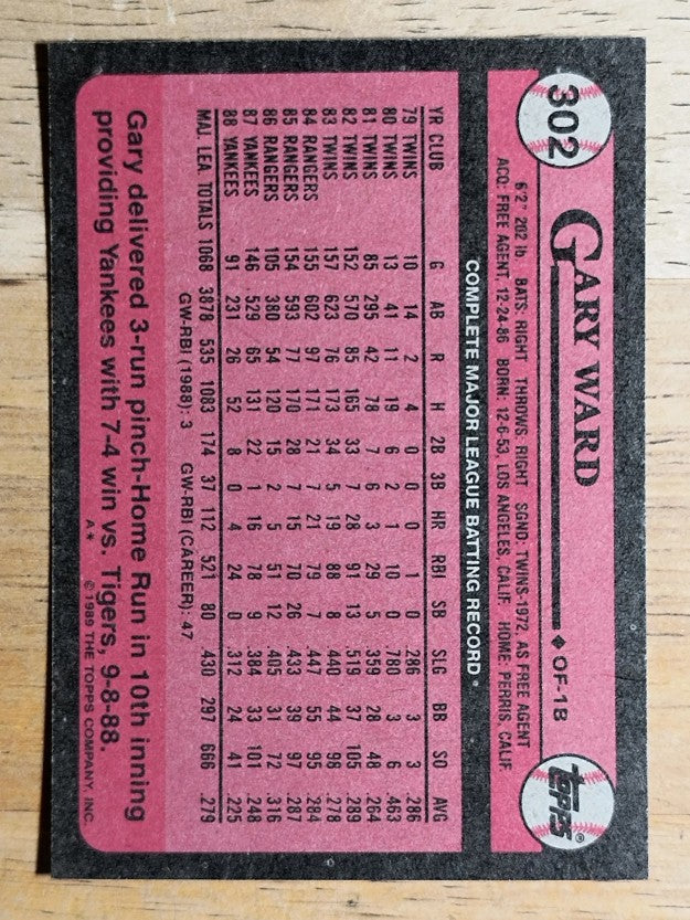 1989 Topps #302 Gary Ward
