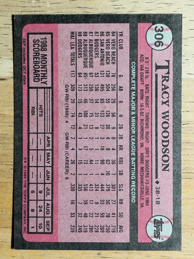 1989 Topps #306 Tracy Woodson