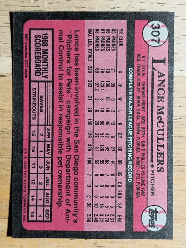1989 Topps #307 Lance McCullers