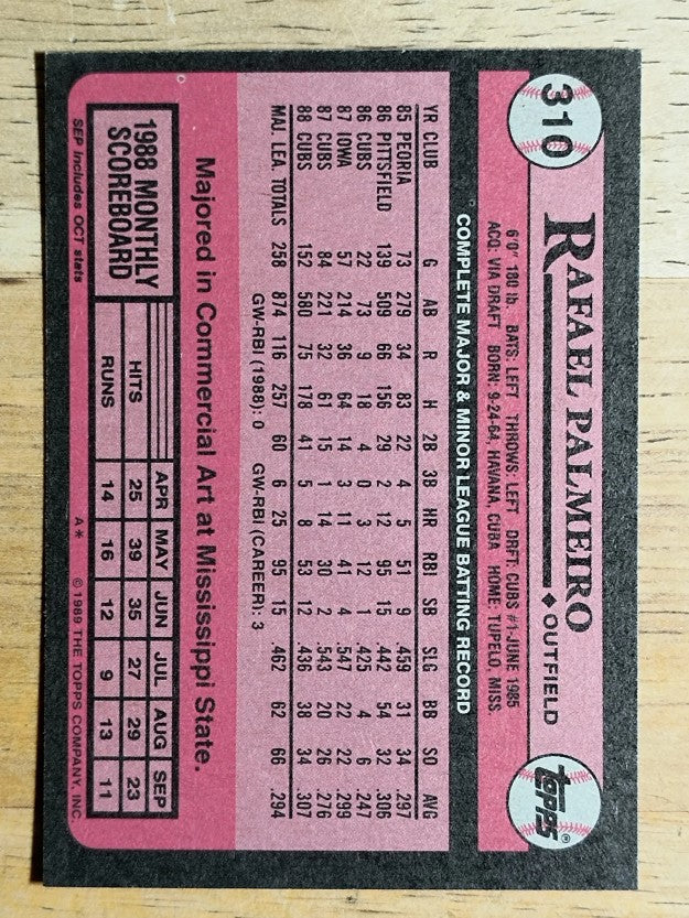 1989 Topps #310 Rafael Palmeiro