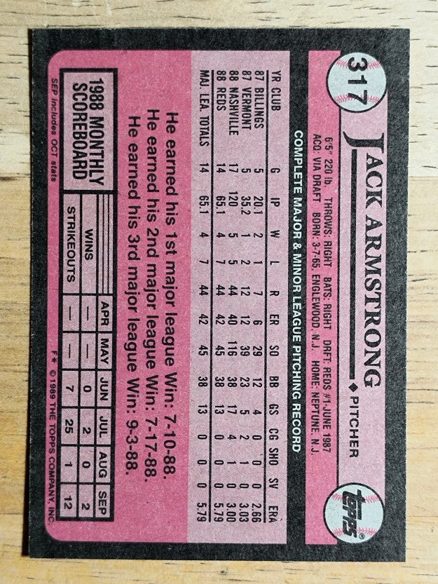 1989 Topps #317 Jack Armstrong RC