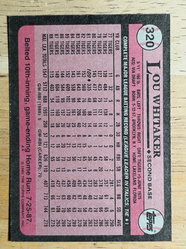 1989 Topps #320 Lou Whitaker