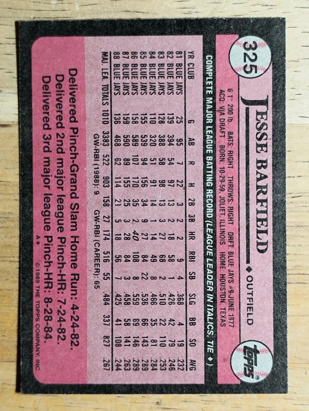 1989 Topps #325 Jesse Barfield