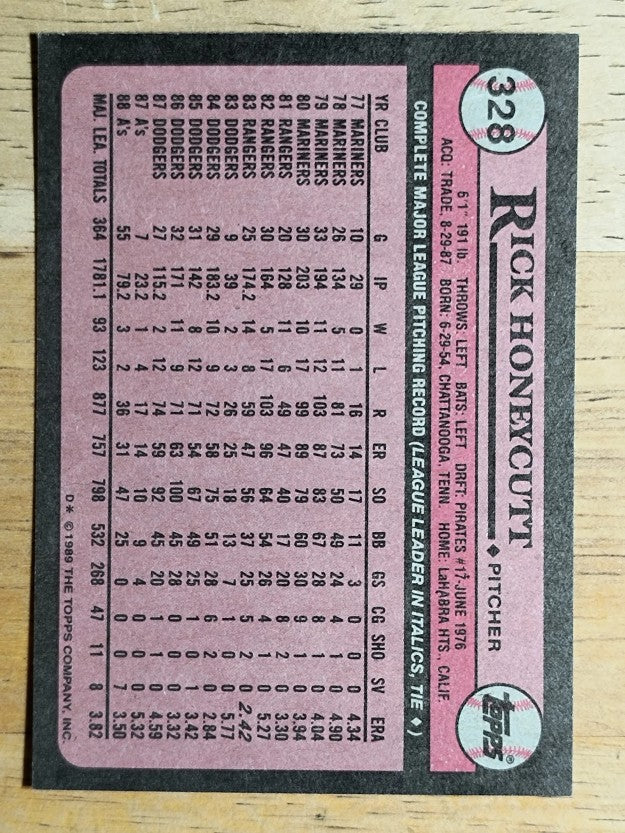 1989 Topps #328 Rick Honeycutt