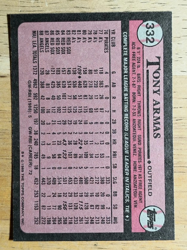 1989 Topps #332 Tony Armas