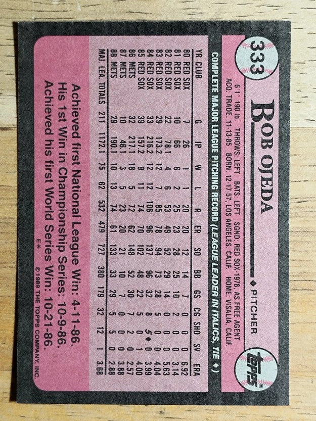 1989 Topps #333 Bob Ojeda