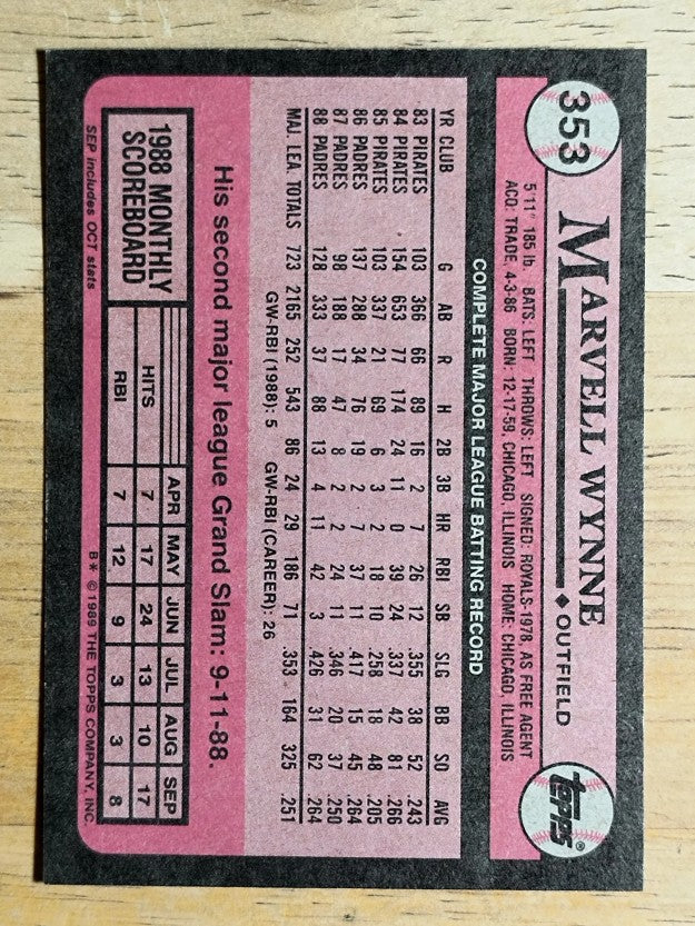 1989 Topps #353 Marvell Wynne