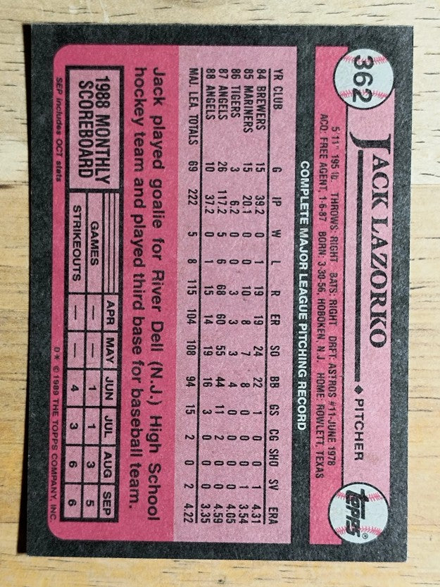 1989 Topps #362 Jack Lazorko