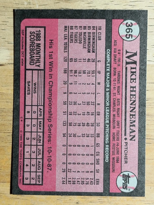 1989 Topps #365 Mike Henneman