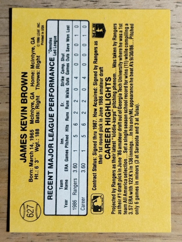 1987 Donruss #627 Kevin Brown RC