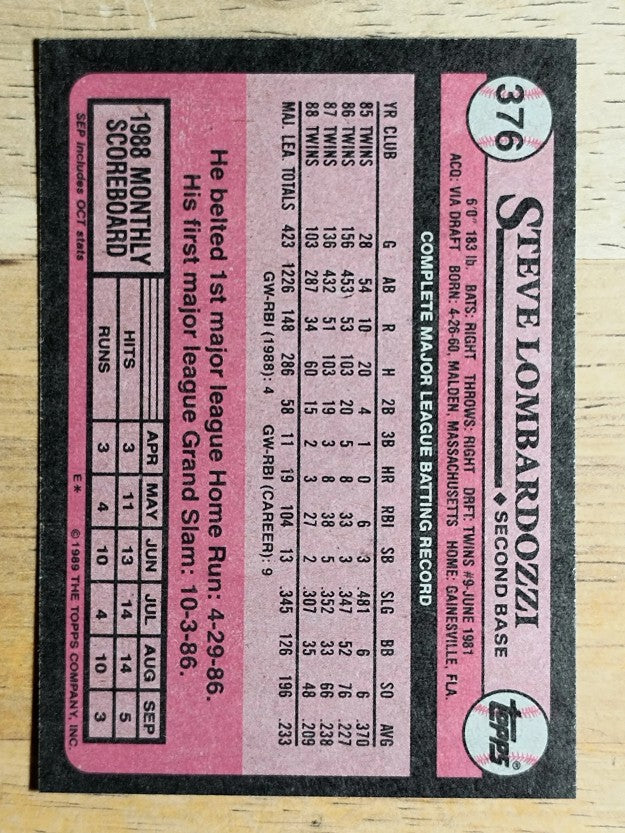 1989 Topps #376 Steve Lombardozzi