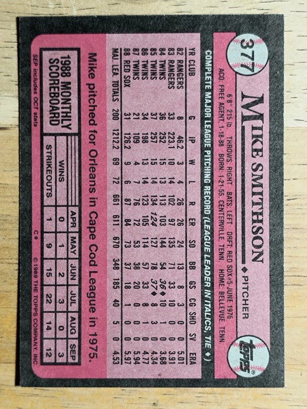 1989 Topps #377 Mike Smithson