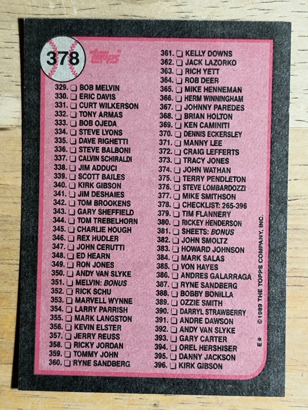 1989 Topps #378 Checklist 265-396