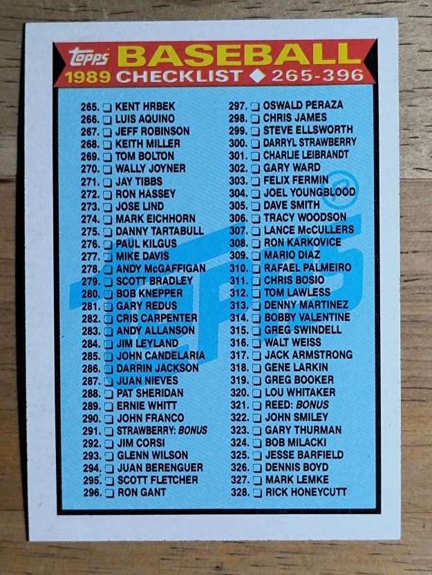 1989 Topps #378 Checklist 265-396