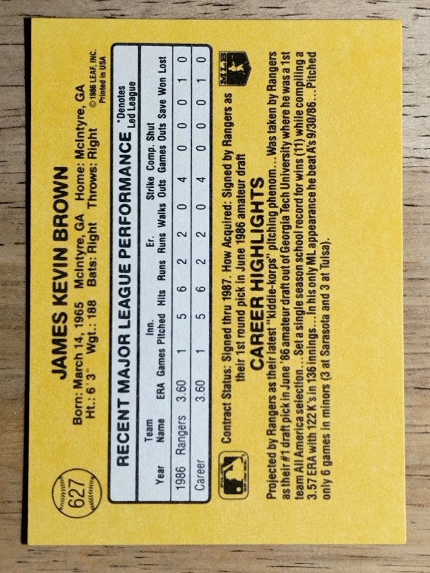 1987 Donruss #627 Kevin Brown RC