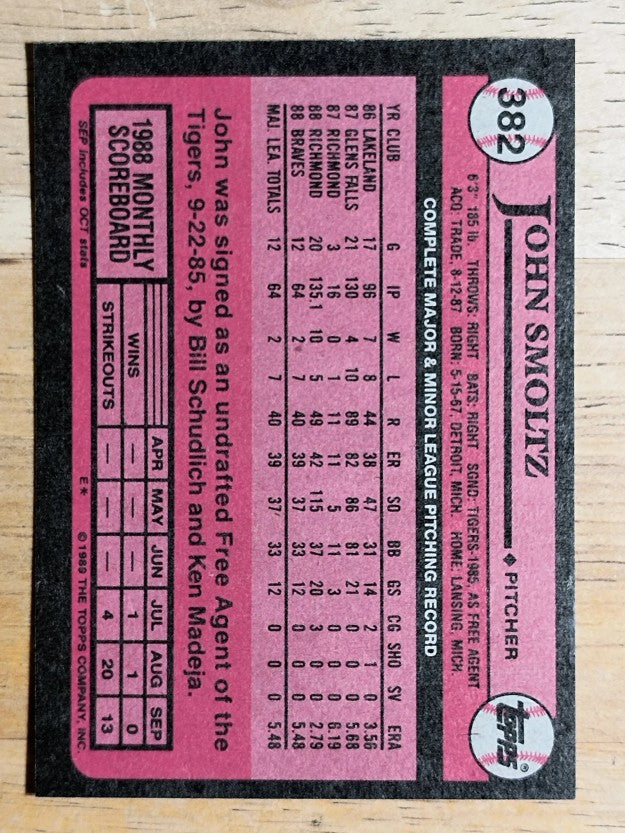 1989 Topps #382 John Smoltz RC