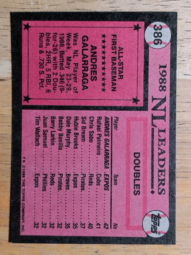 1989 Topps #386 Andres Galarraga AS