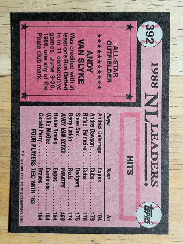 1989 Topps #392 Andy Van Slyke AS