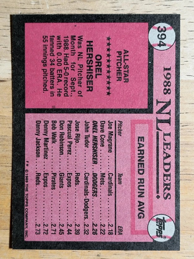 1989 Topps #394 Orel Hershiser AS