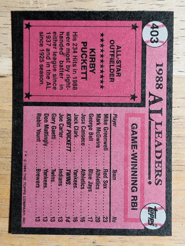 1989 Topps #403 Kirby Puckett AS