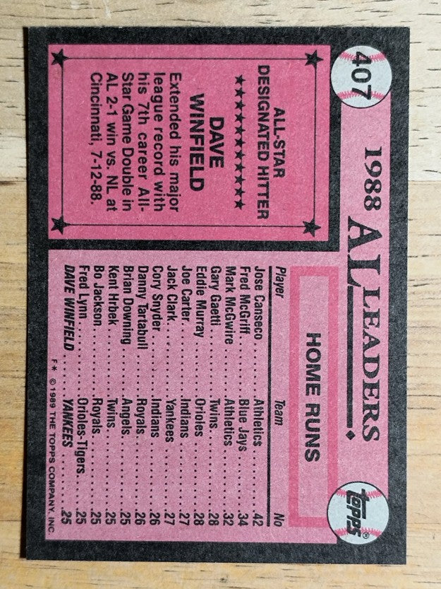 1989 Topps #407 Dave Winfield AS