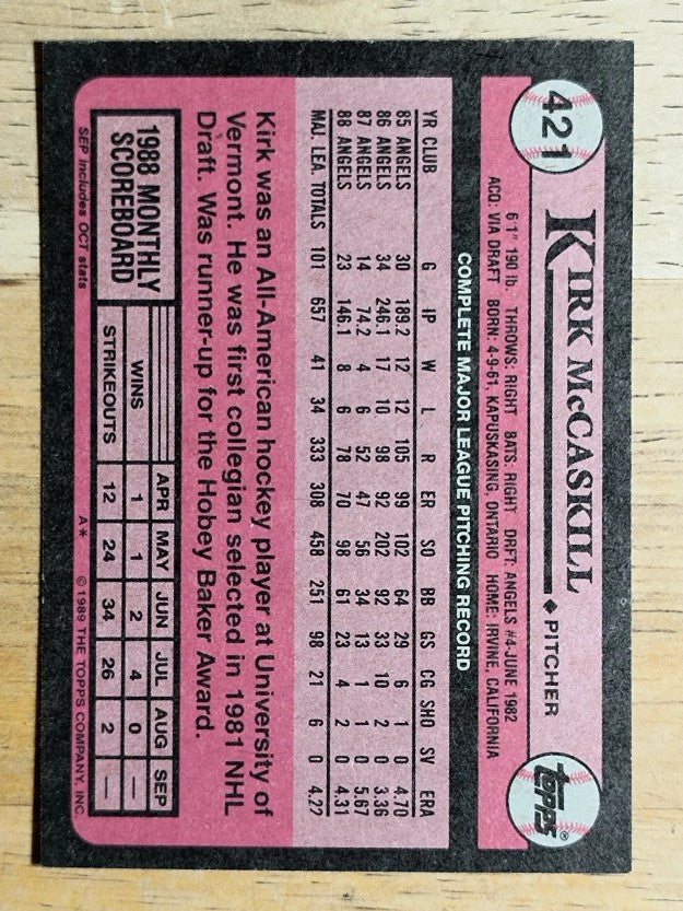 1989 Topps #421 Kirk McCaskill