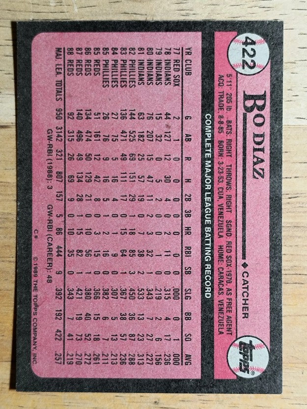 1989 Topps #422 Bo Diaz