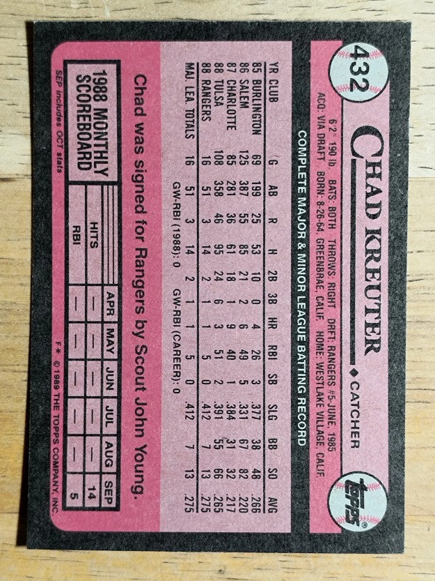 1989 Topps #432 Chad Kreuter RC