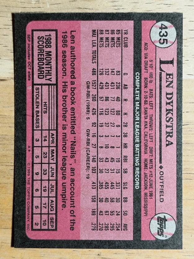 1989 Topps #435 Len Dykstra