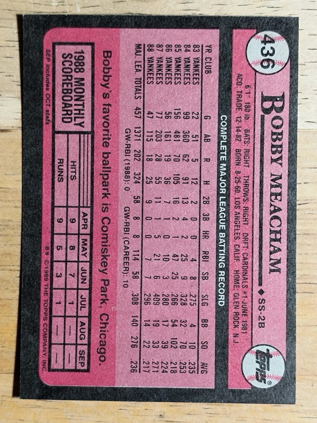 1989 Topps #436 Bobby Meacham