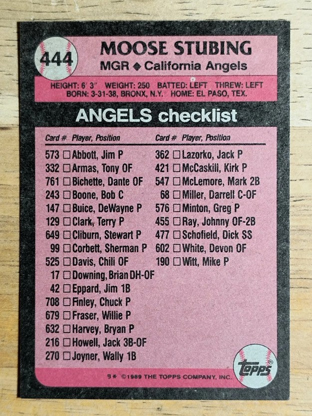 1989 Topps #444 Moose Stubing MG