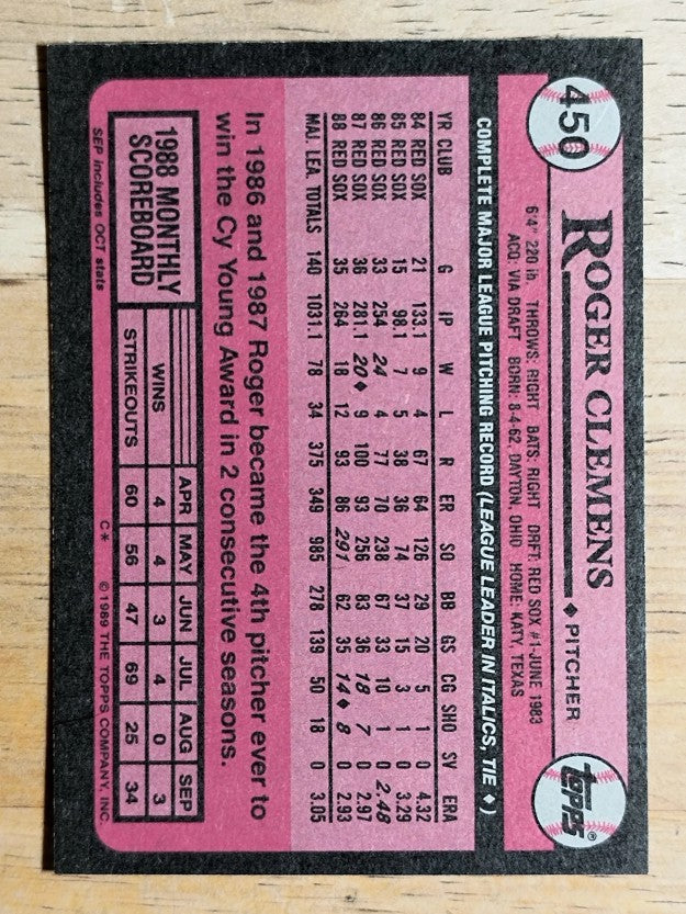 1989 Topps #450 Roger Clemens