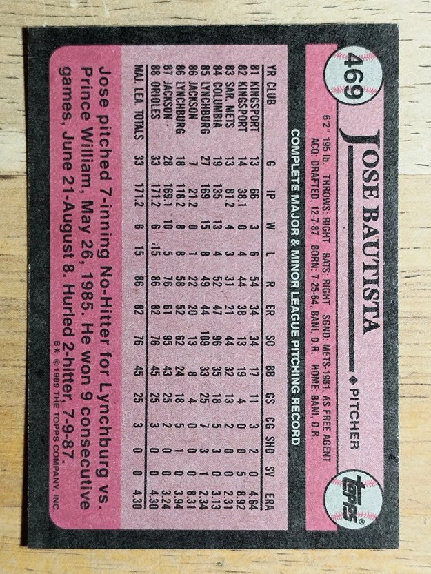 1989 Topps #469 Jose Bautista RC