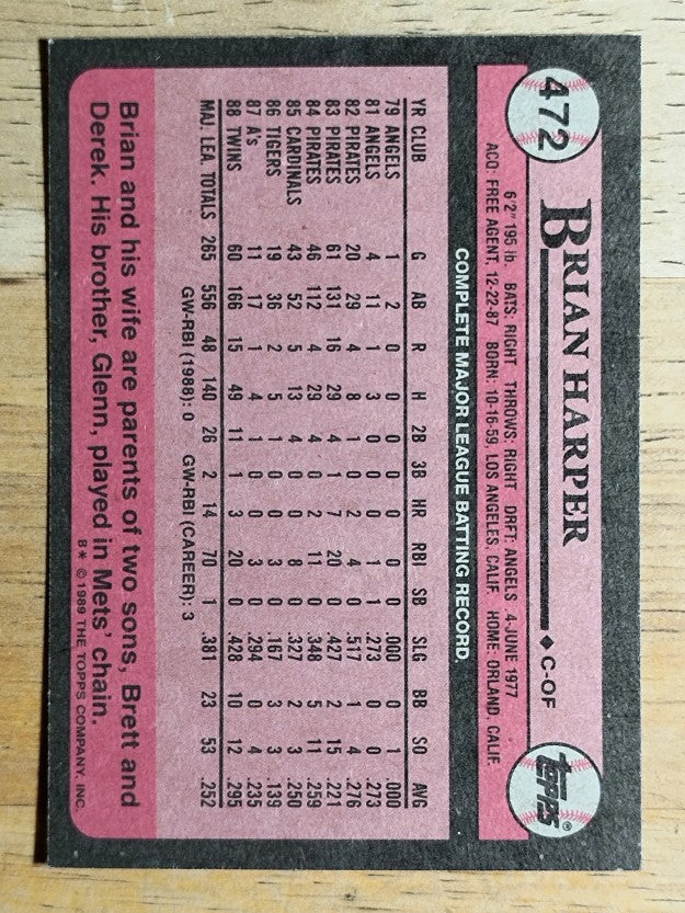 1989 Topps #472 Brian Harper