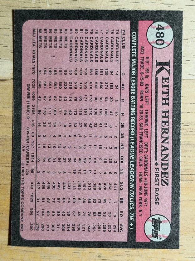 1989 Topps #480 Keith Hernandez